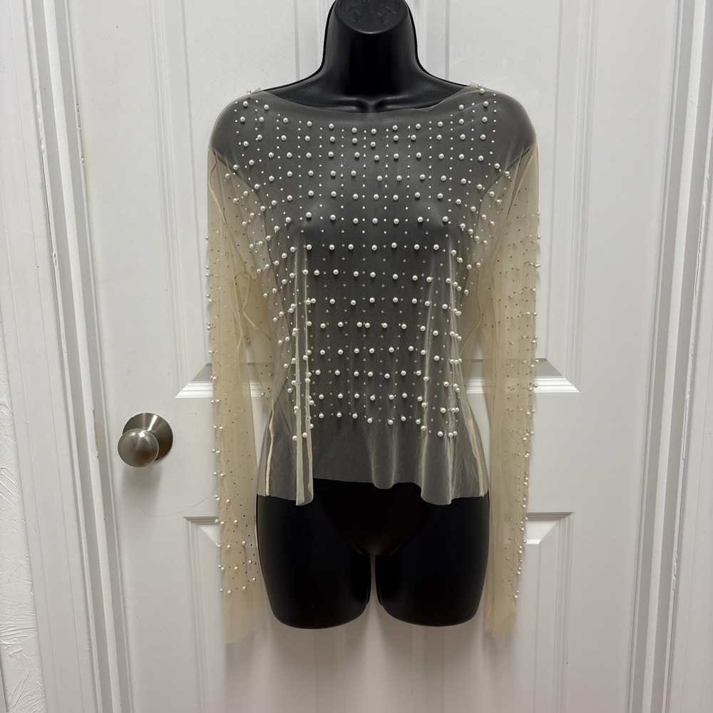 Diamond and Pearls Nude Sheer Oversized Top